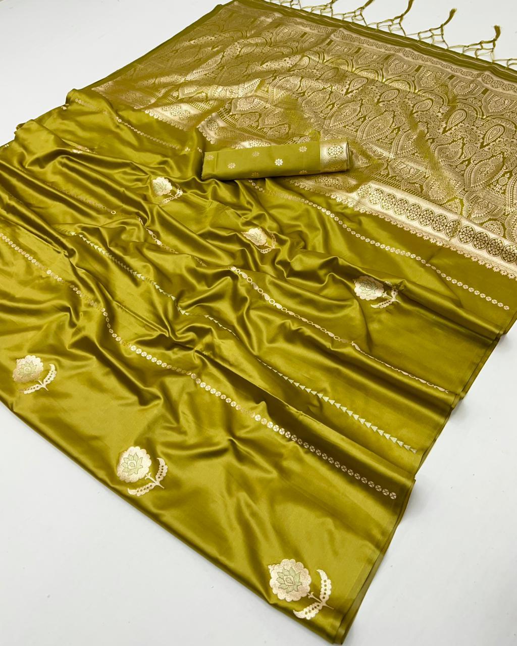 Buy MySilkLove Honey Yellow Handloom Satin Soft Silk Saree Online