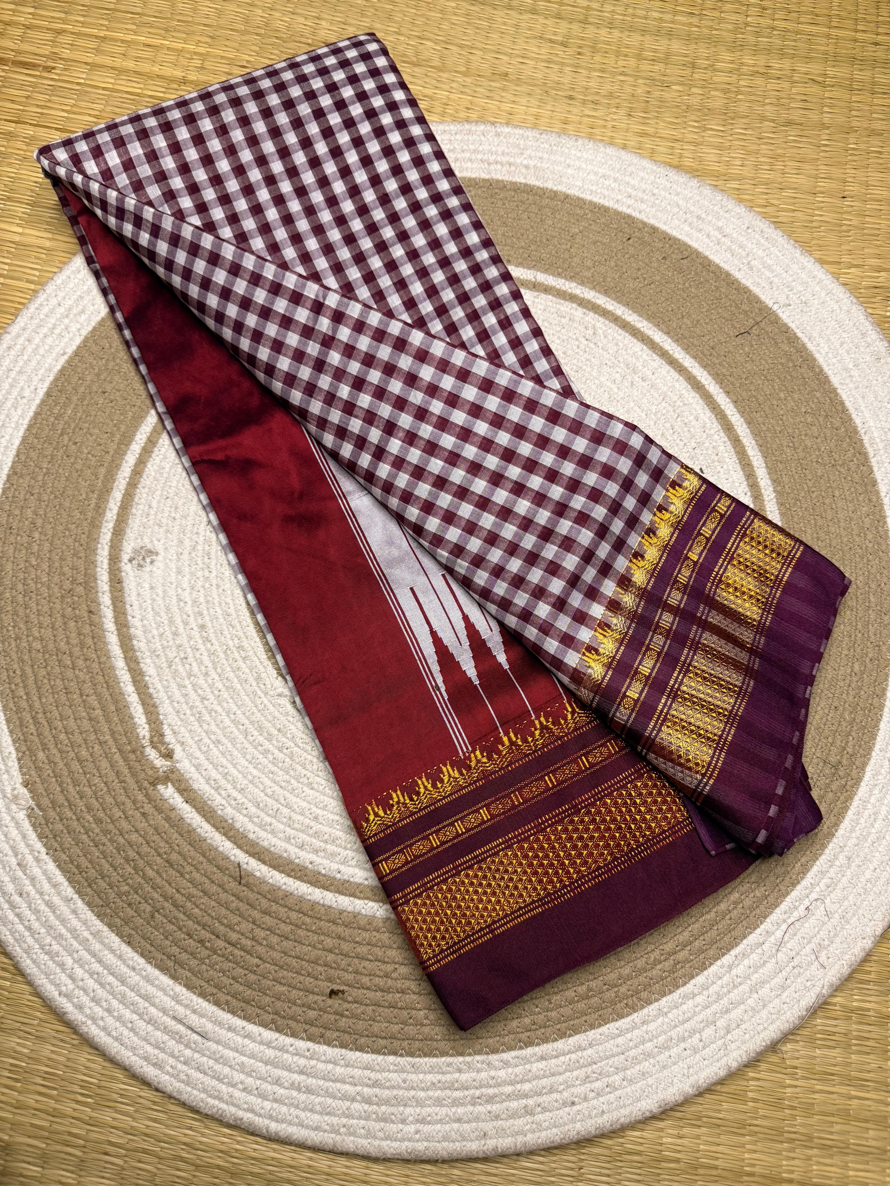 Buy MySilkLove Scarlet Red Checks Pattern Pure Silk Irkal Saree Online