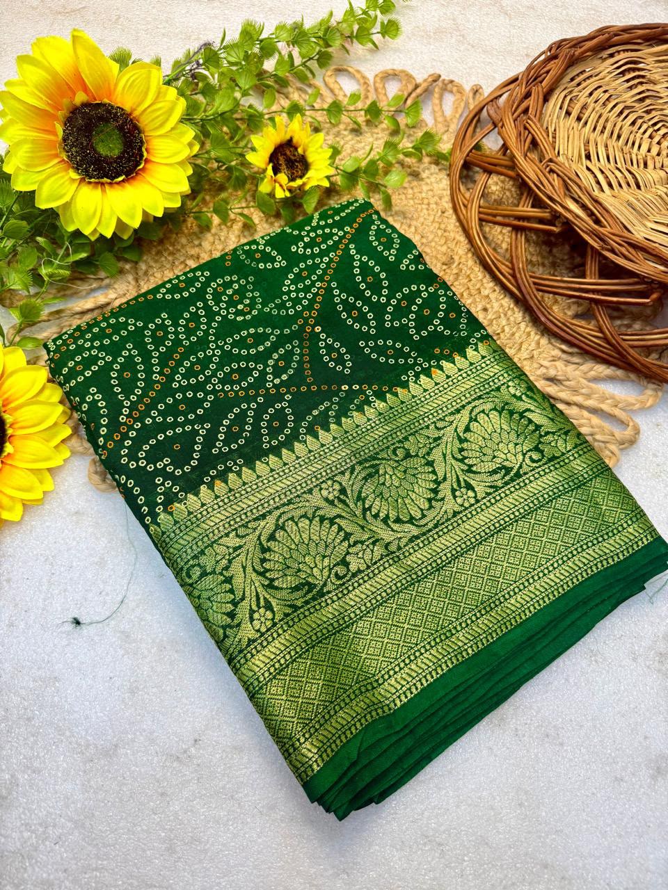 Buy MySilkLove Canary Red Bandhani Zari Woven Silk Saree — Buy Online | MySilkLove Online