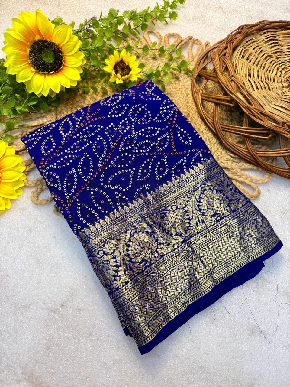Buy MySilkLove Canary Red Bandhani Zari Woven Silk Saree Online