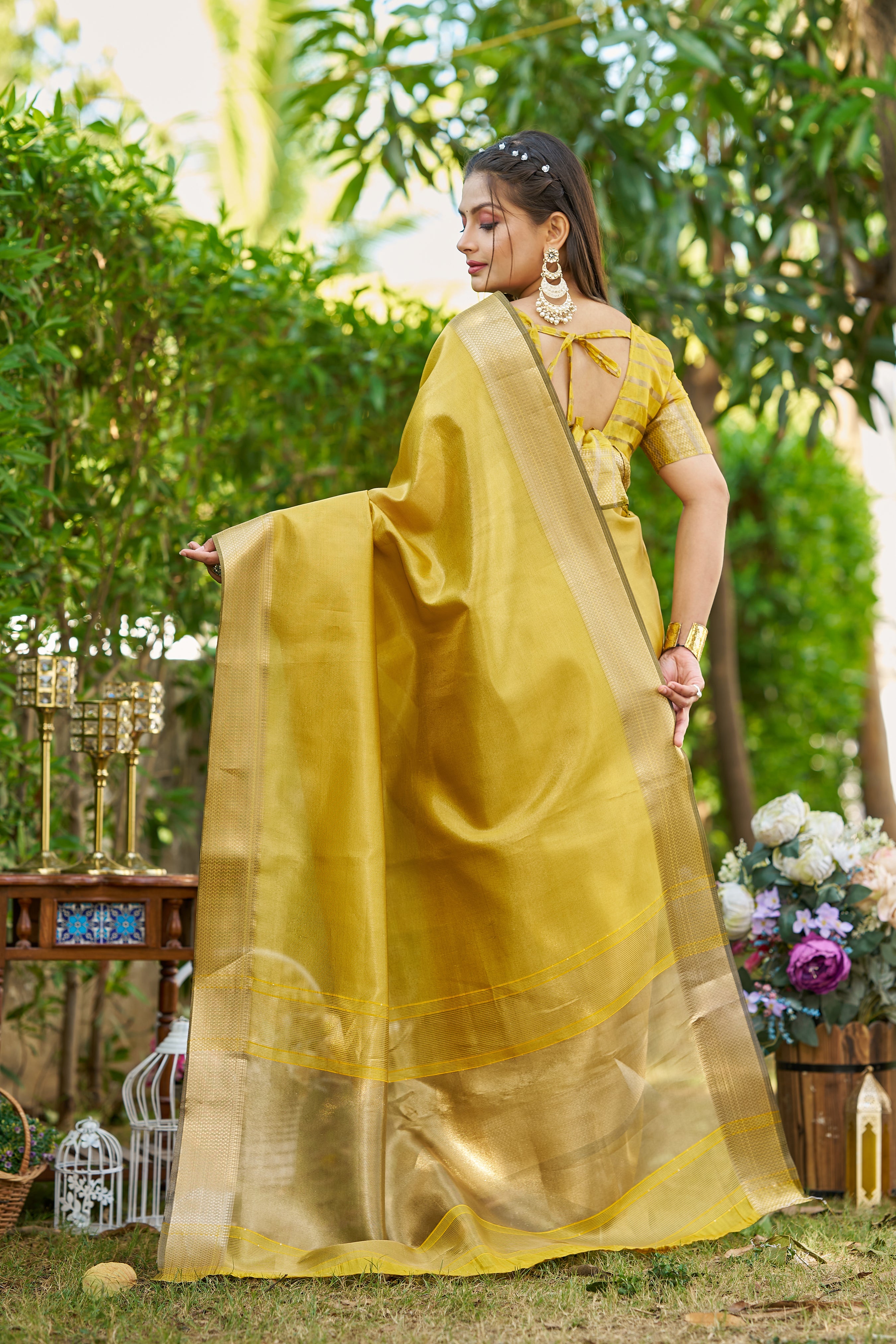 Buy MySilkLove Tulip Yellow Tissue Woven Saree Online