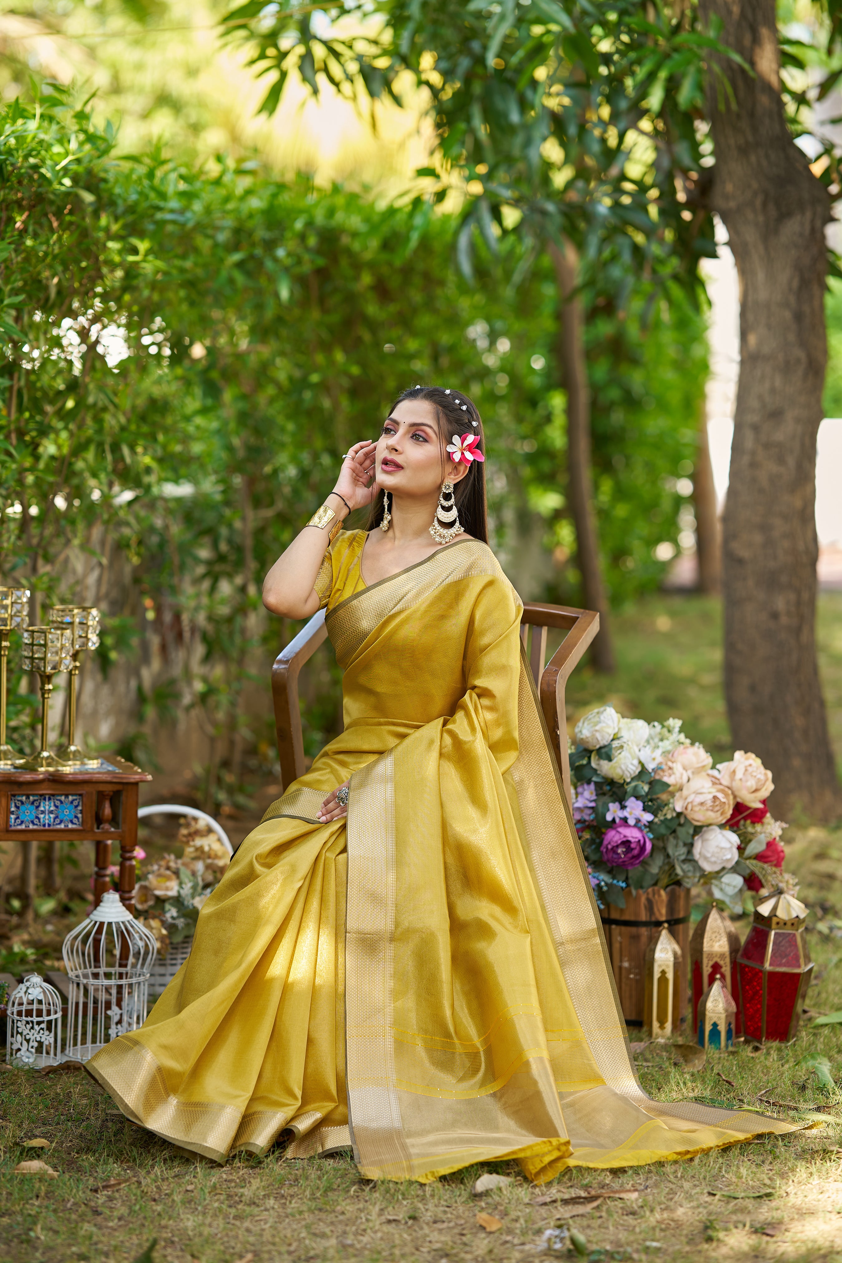 Buy MySilkLove Tulip Yellow Tissue Woven Saree Online