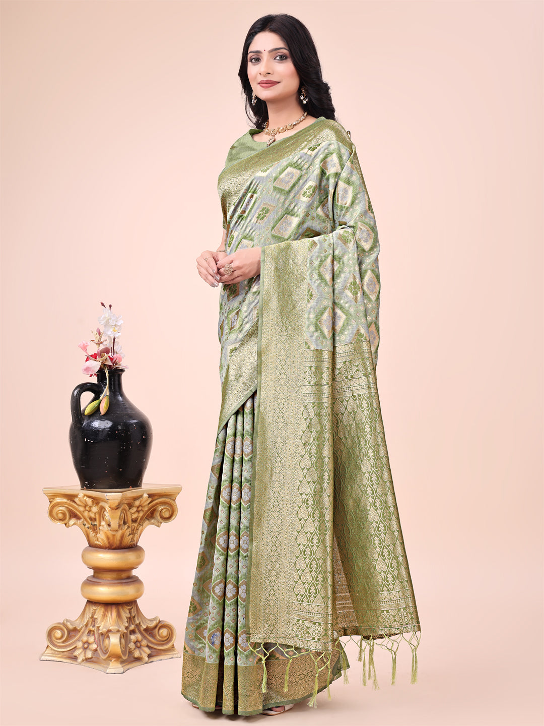 Buy MySilkLove Norway Green Woven Cotton Saree Online