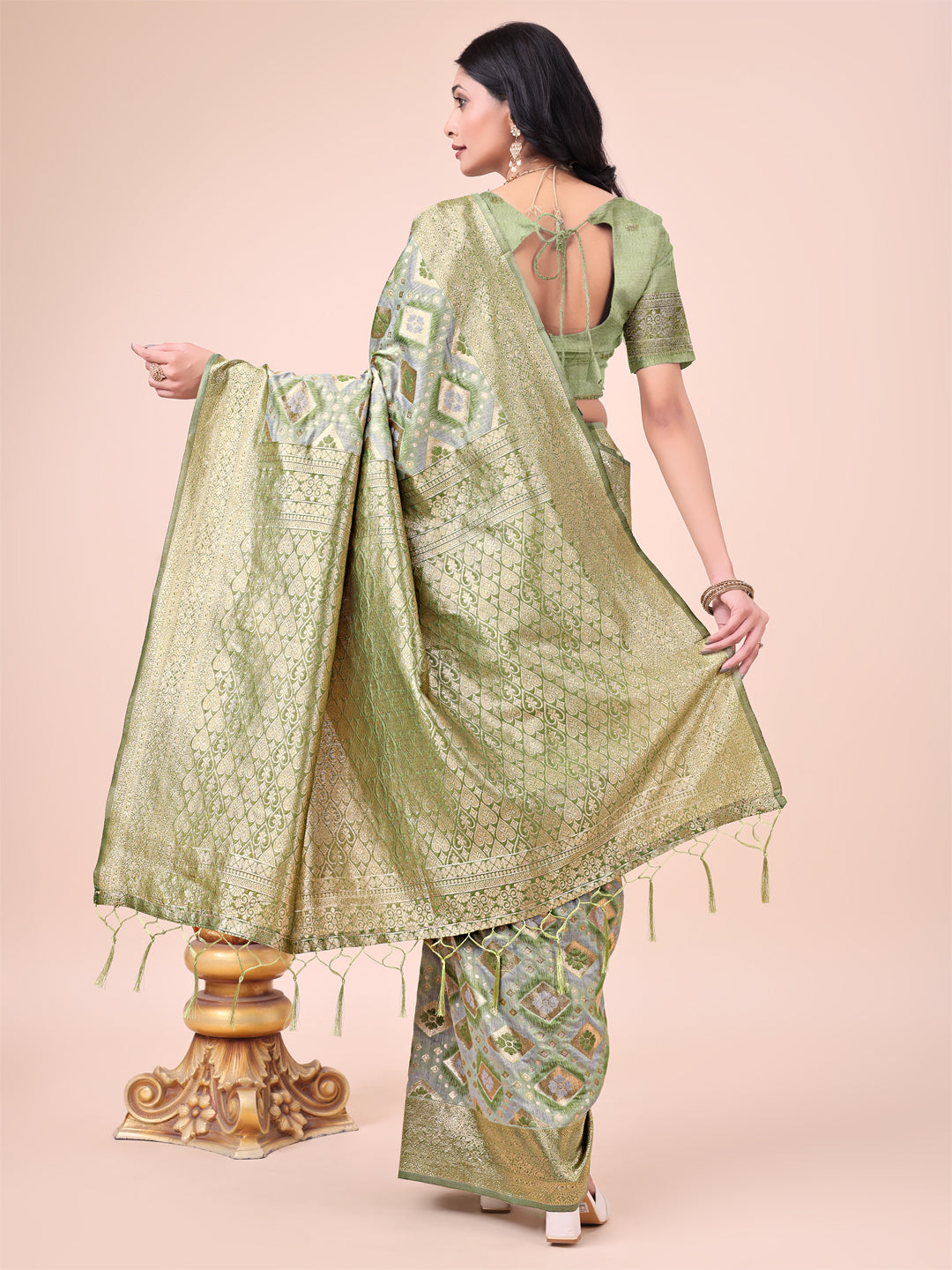 Buy MySilkLove Norway Green Woven Cotton Saree Online