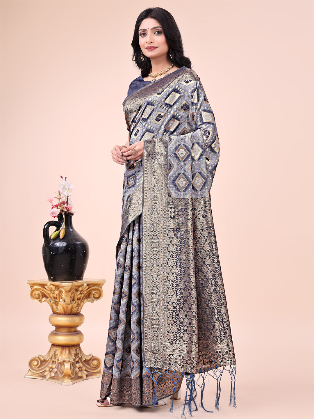 Buy MySilkLove Midnight Blue Woven Cotton Saree Online