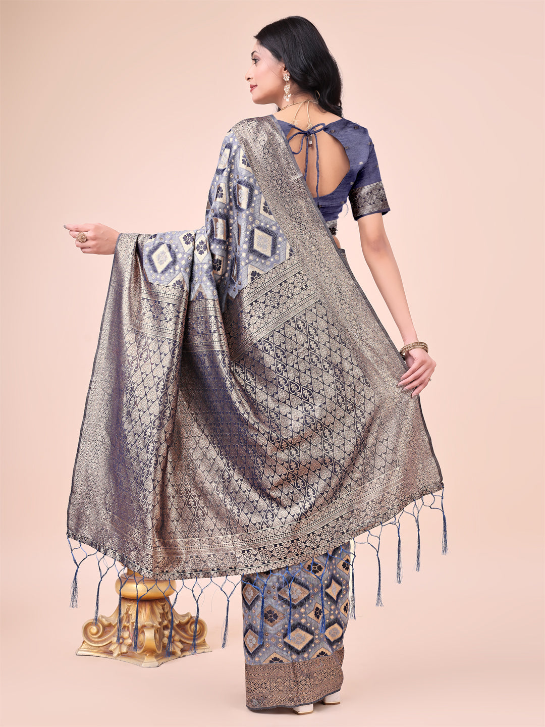 Buy MySilkLove Midnight Blue Woven Cotton Saree Online
