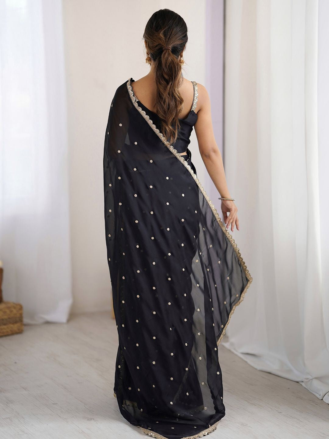 Buy MySilkLove Taupe Black Georgette Partywear Saree Online