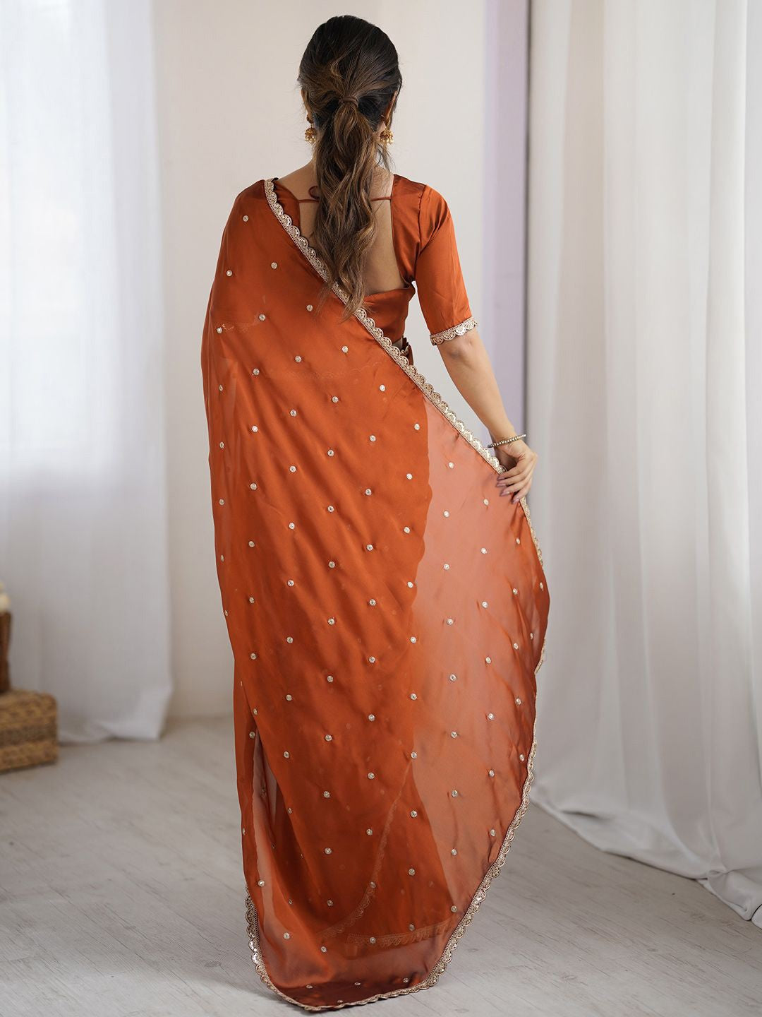 Buy MySilkLove Smashed Pumpkin Orange Georgette Partywear Saree Online