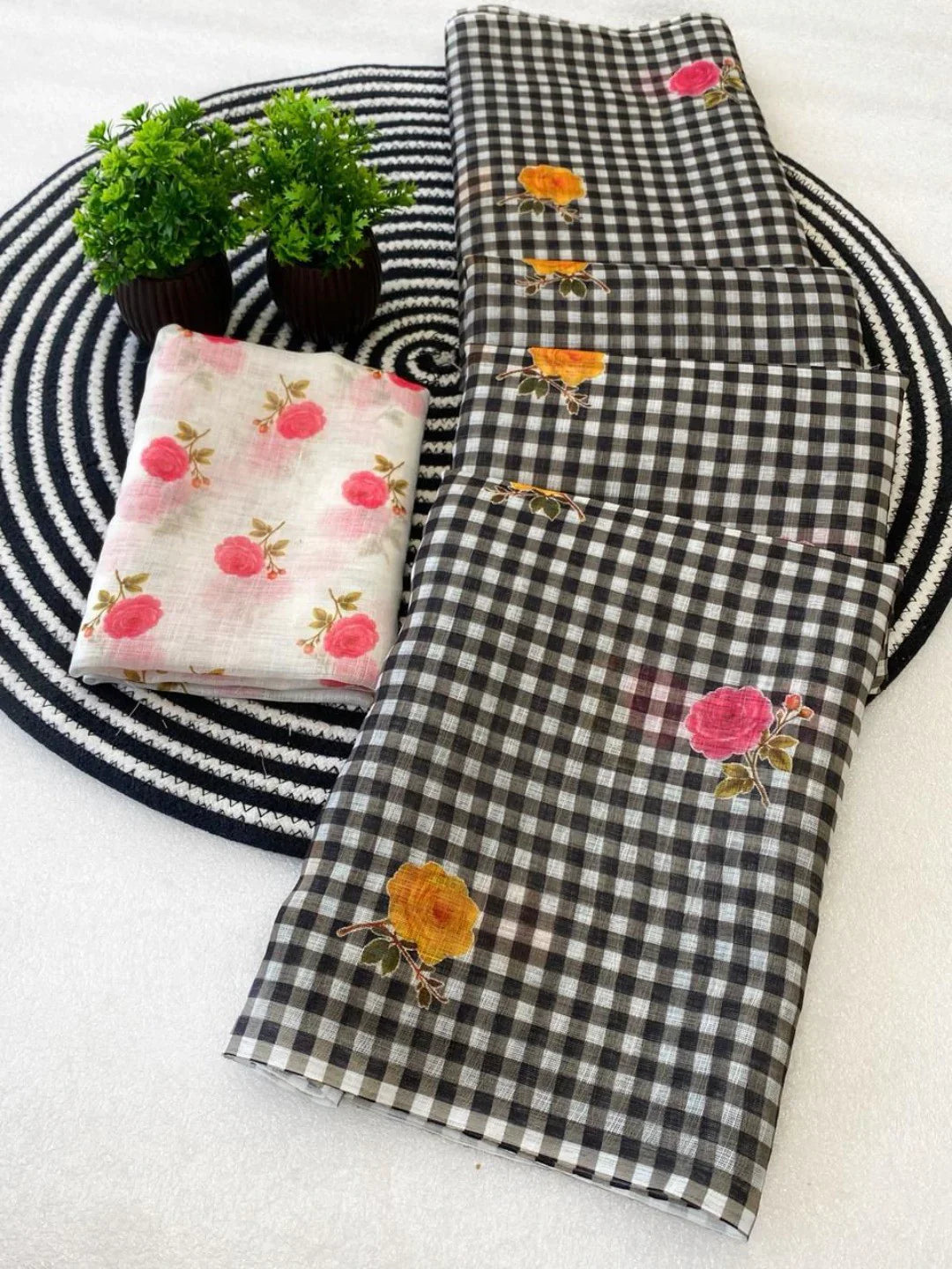 Buy MySilkLove Cocan Brown Soft Linen Cotton Pinted Saree Online