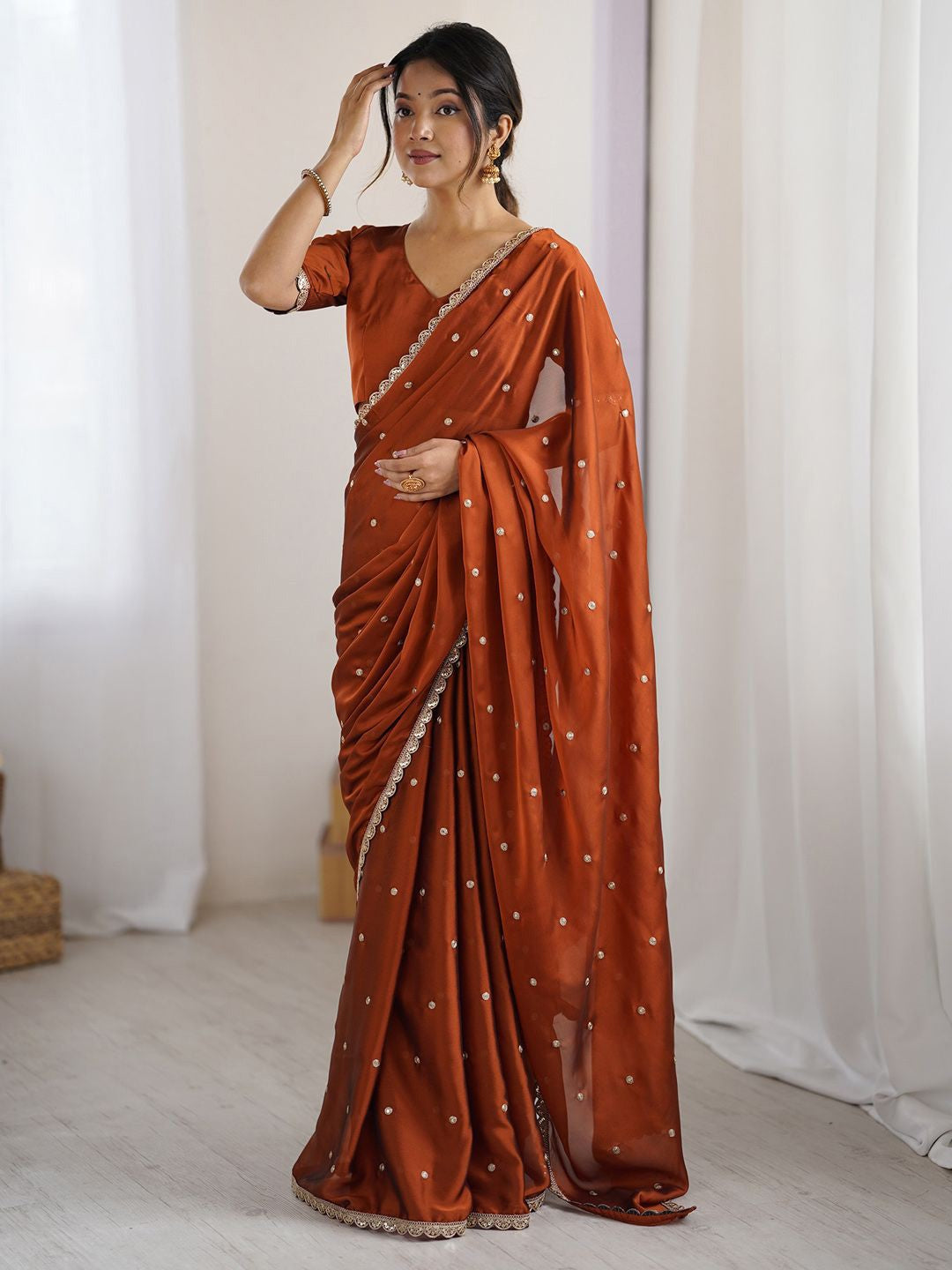 Buy MySilkLove Smashed Pumpkin Orange Georgette Partywear Saree Online