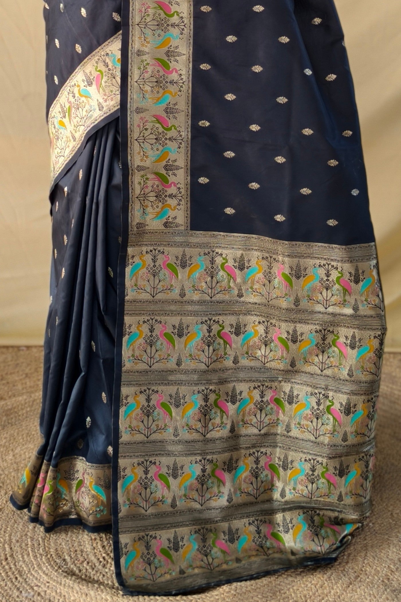 Buy MySilkLove Obsidian Black Woven Banarasi Soft Silk Saree Online