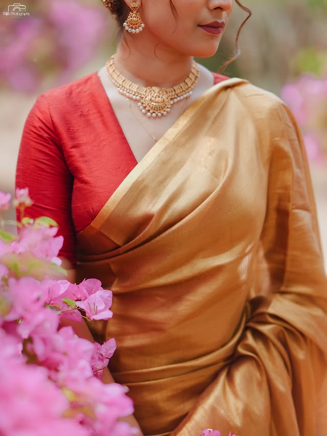 Buy MySilkLove Corn Gold Handloom Tissue Saree Online