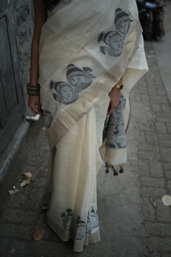 Buy MySilkLove Tulip White Muga Cotton Saree Online