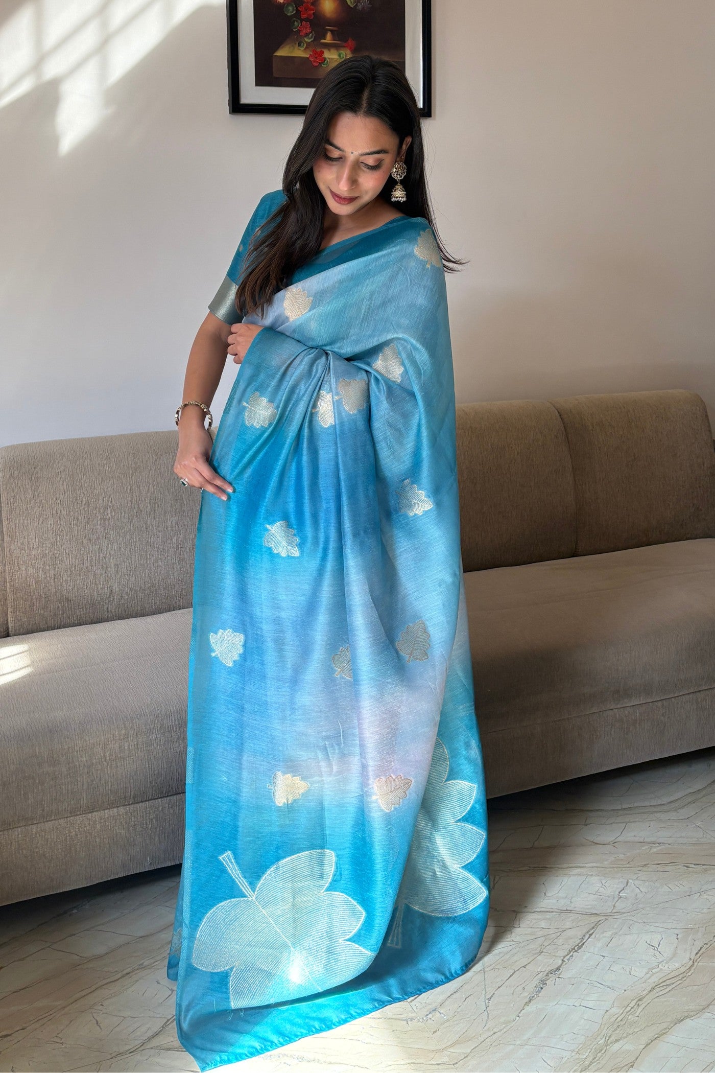 MySilkLove Winter Blue Banarasi Handloom Silk Saree