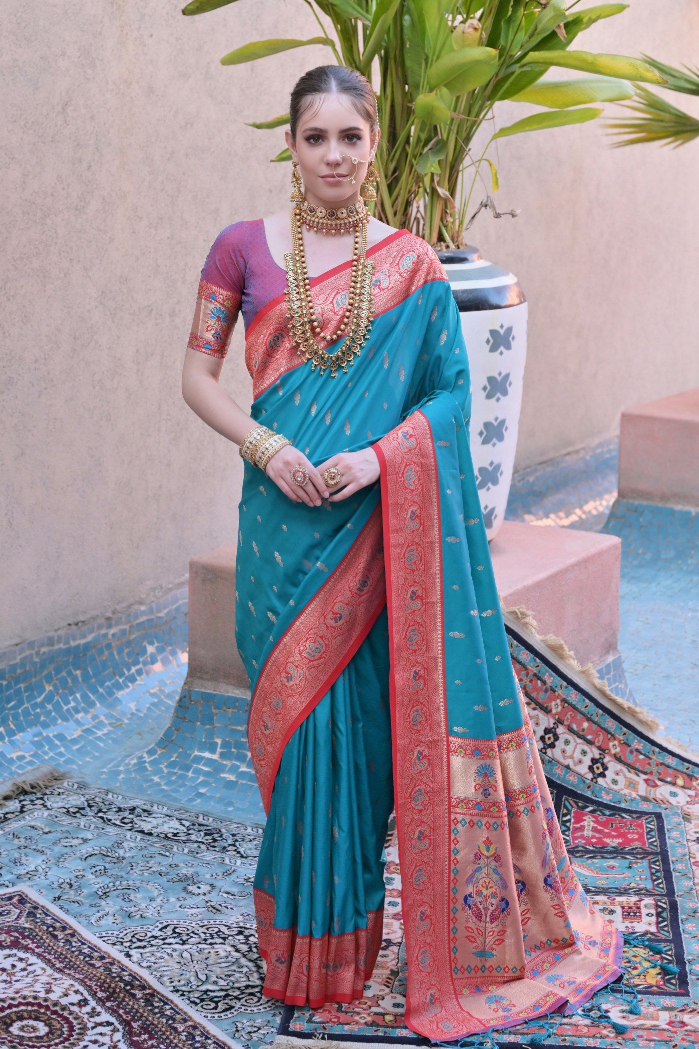 Buy MySilkLove Capri Blue Zari Woven Paithani Saree Online