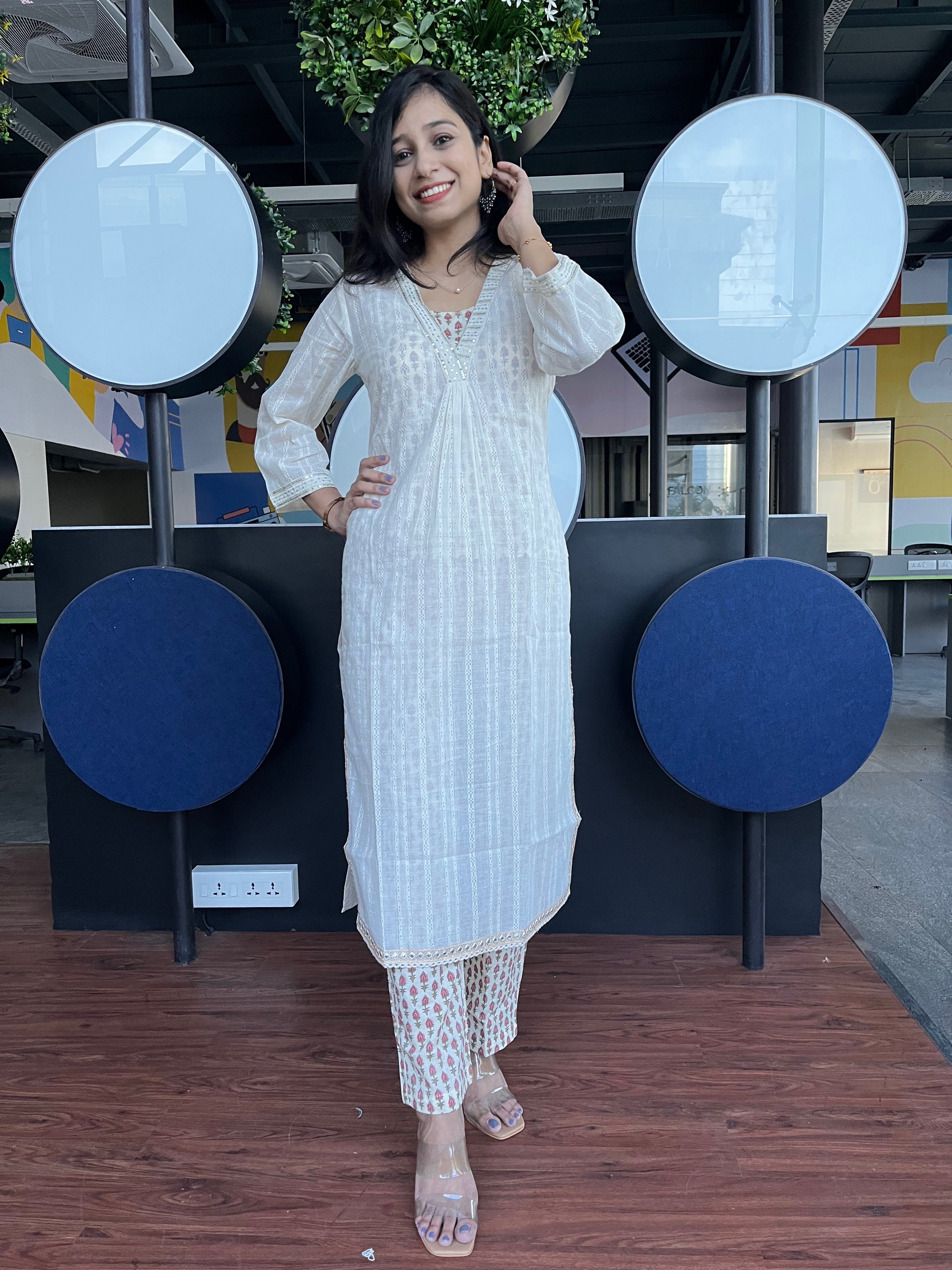 Buy MySilkLove Westar White and Pink Pure Cotton Suit Online
