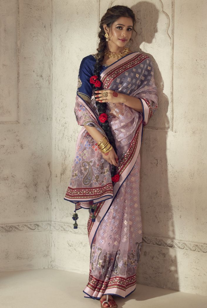 Buy MySilkLove Eunry Pink Woven Organza Saree Online