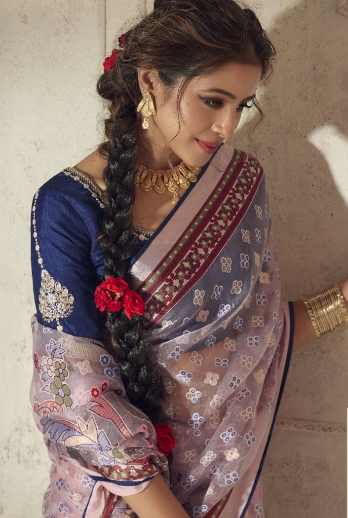 Buy MySilkLove Eunry Pink Woven Organza Saree Online