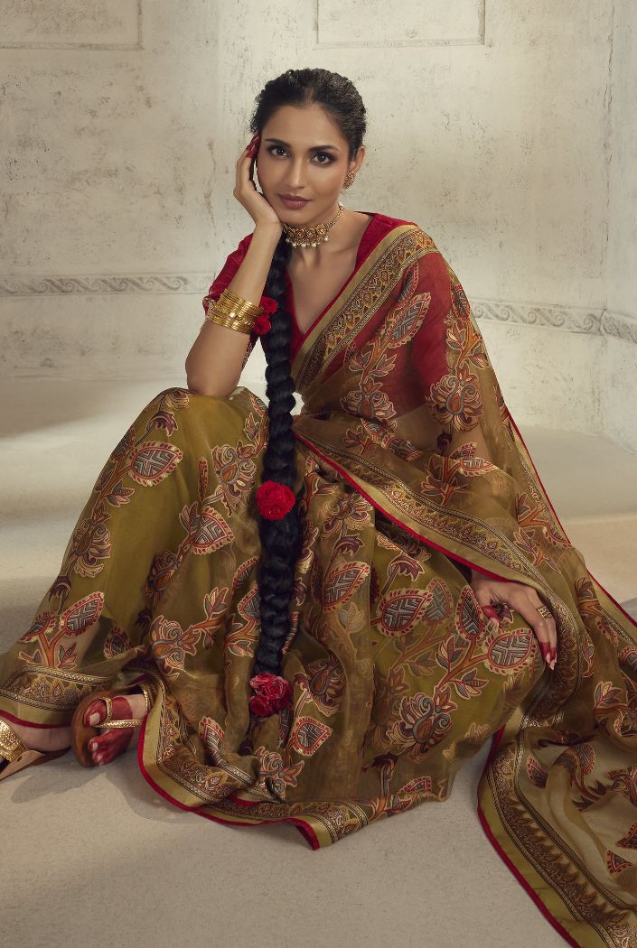 Buy MySilkLove Kumera Brown Woven Organza Saree Online