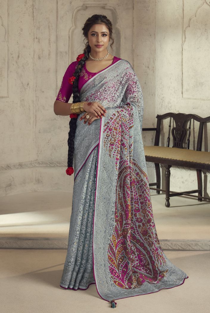 Buy MySilkLove Soap Purple Woven Organza Saree Online