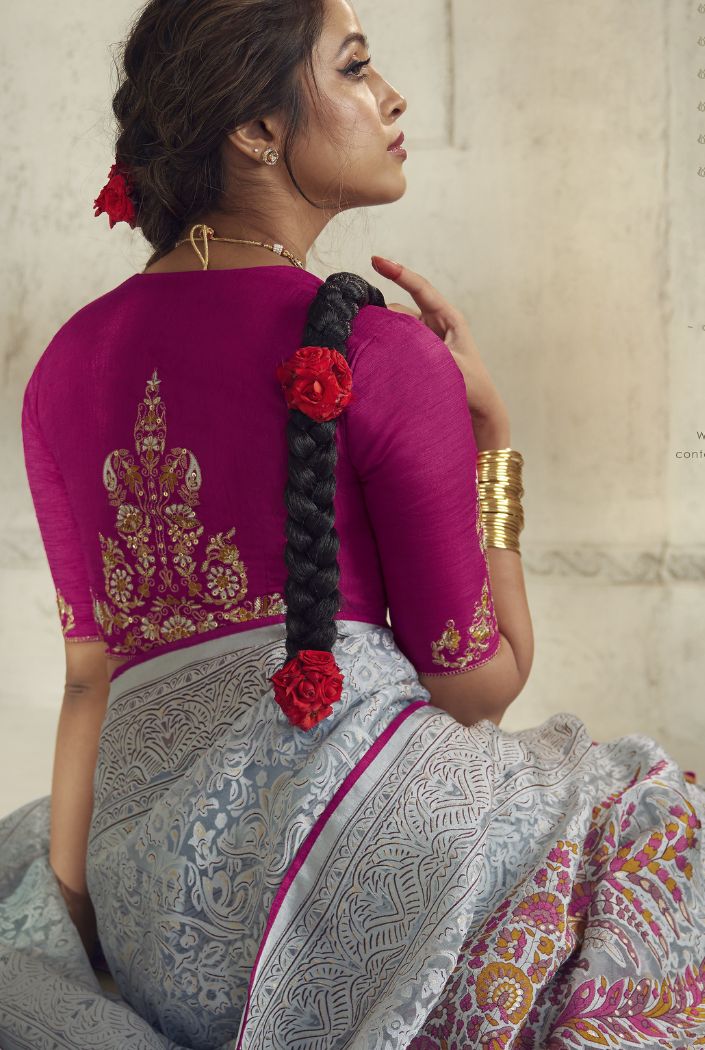 Buy MySilkLove Soap Purple Woven Organza Saree Online