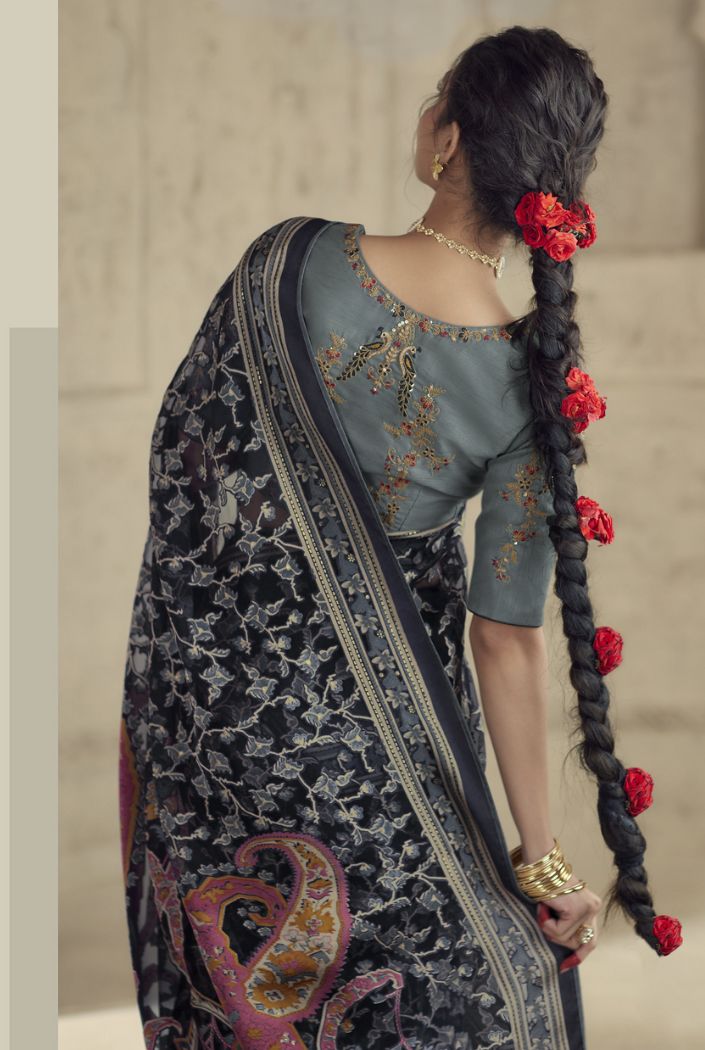 Buy MySilkLove Mardi Gras Purple Woven Organza Saree Online