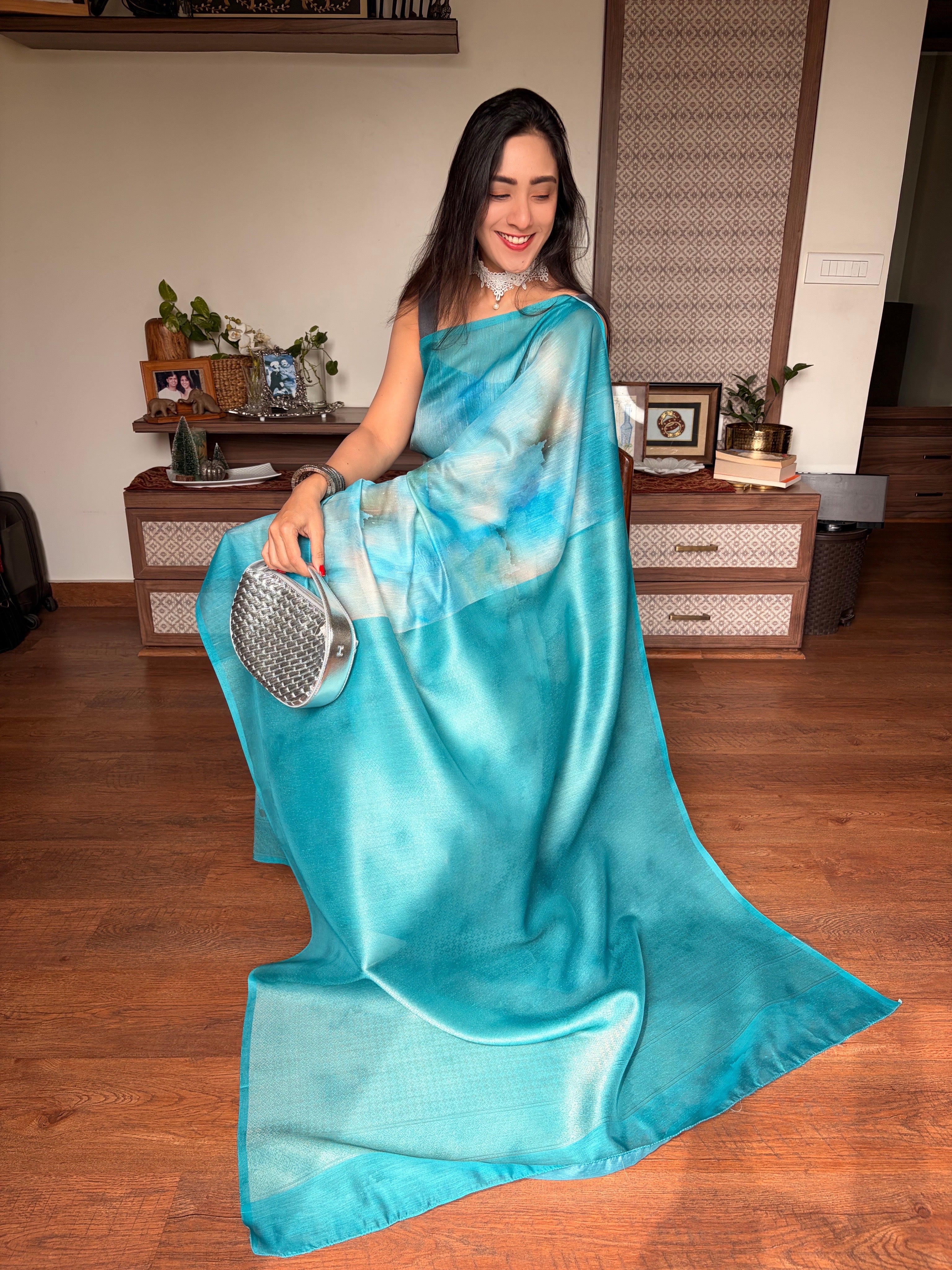 Buy MySilkLove Rainy Blue Banarasi Handloom Saree Online