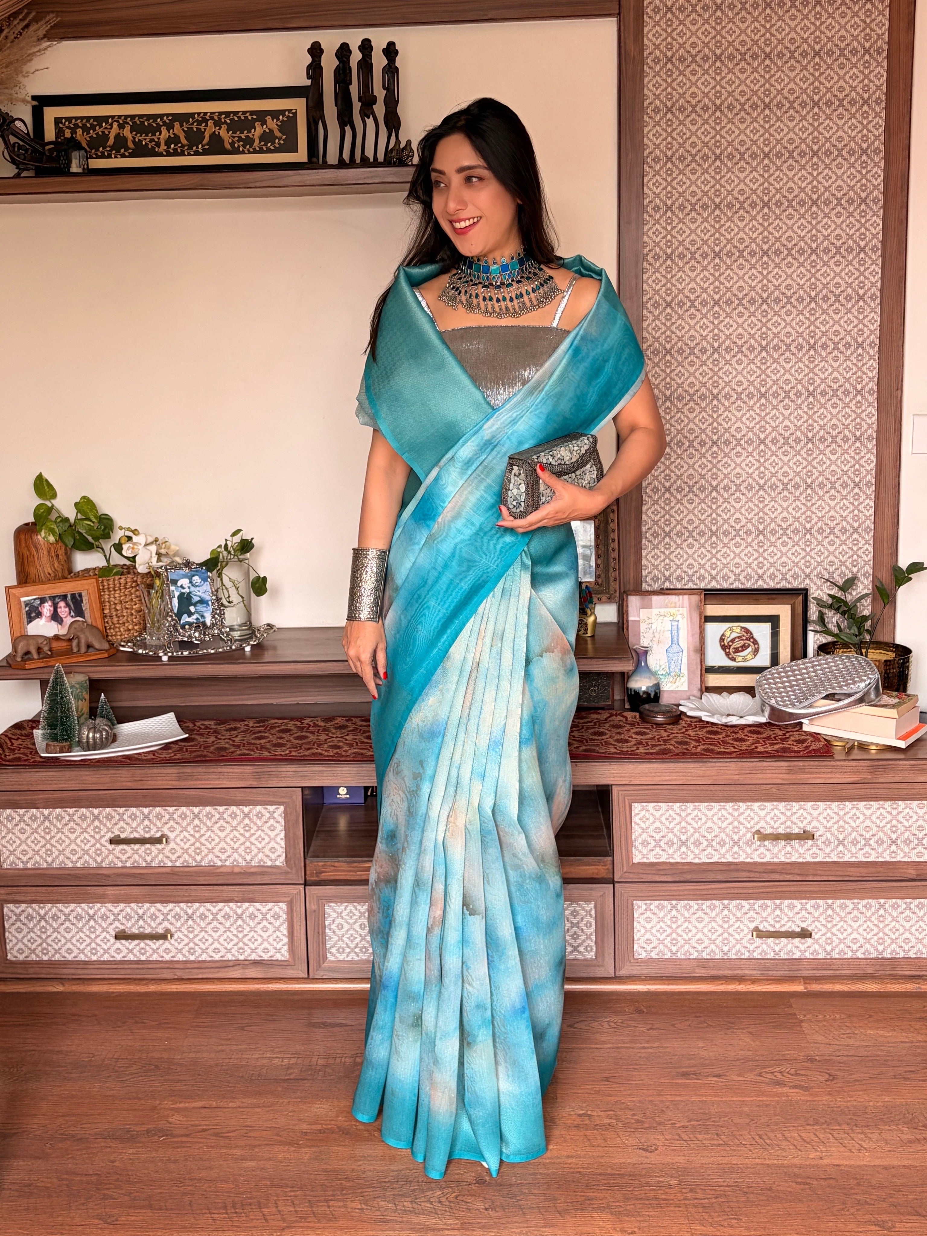 Buy MySilkLove Rainy Blue Banarasi Handloom Saree Online
