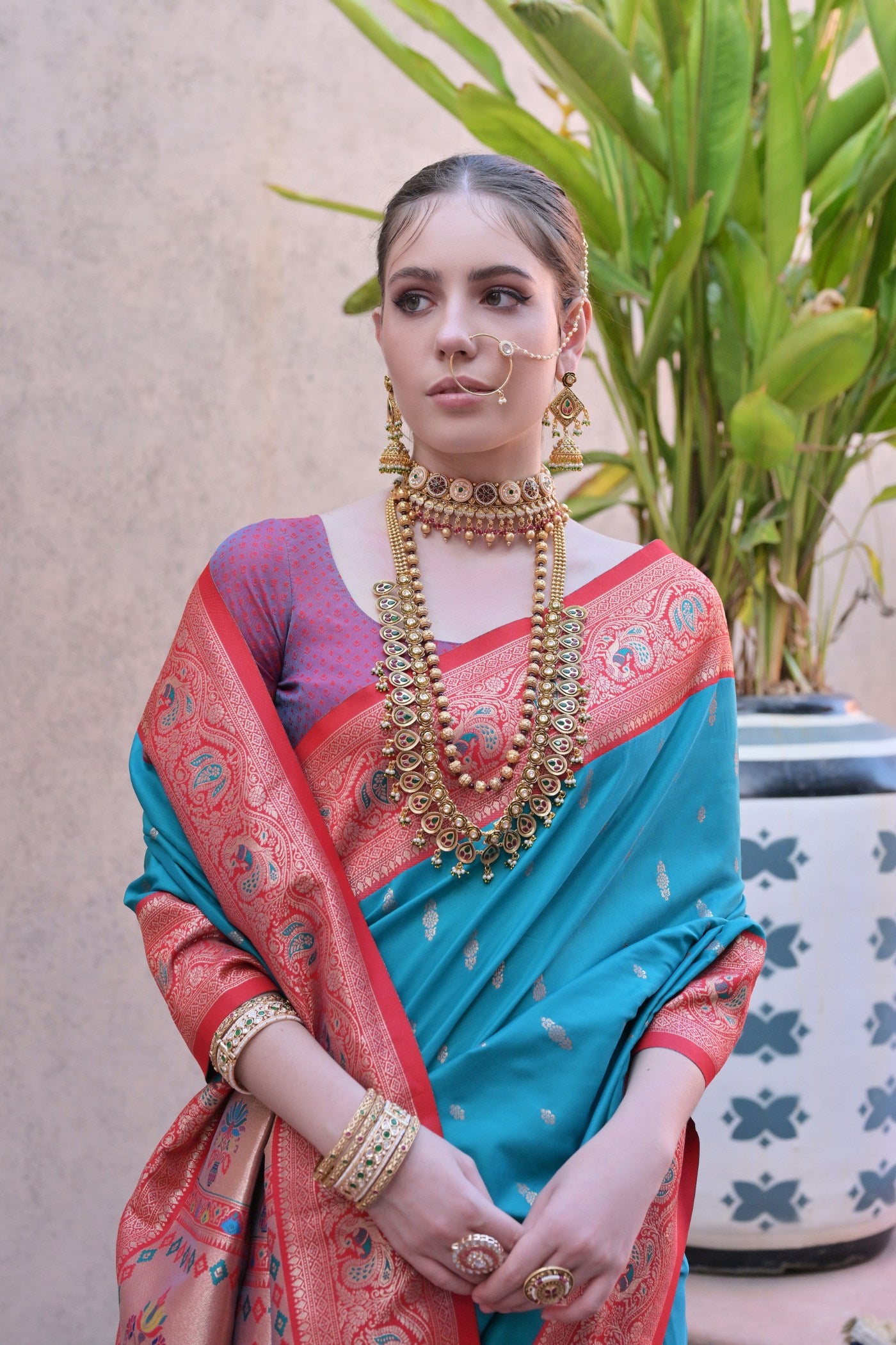 Buy MySilkLove Capri Blue Zari Woven Paithani Saree Online