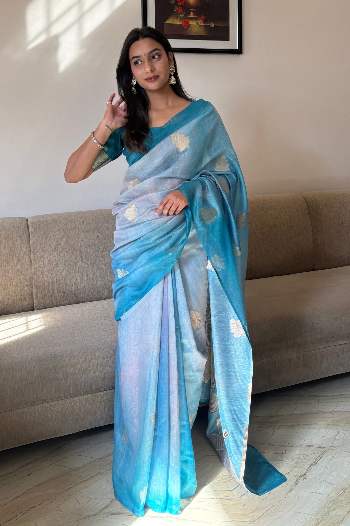 Buy MySilkLove Winter Blue Banarasi Handloom Silk Saree Online