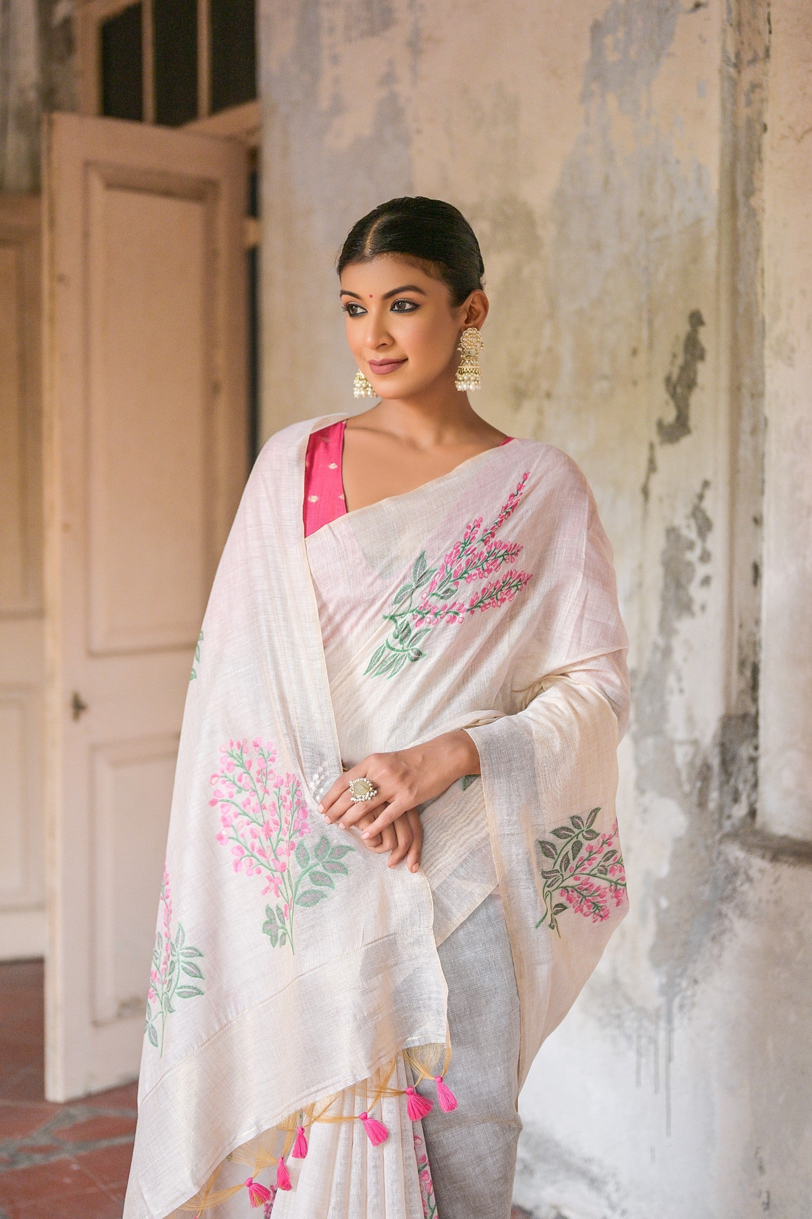 Buy MySilkLove Ice White Muga Cotton Woven Saree Online