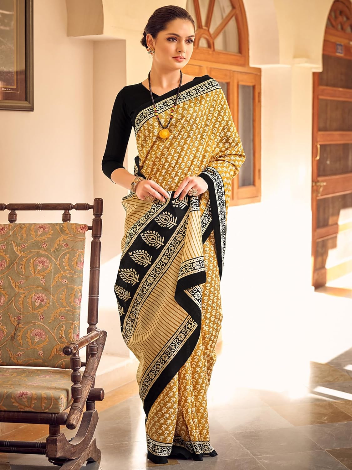 Buy MySilkLove Copper Yellow Bhagalpuri Print Saree Online