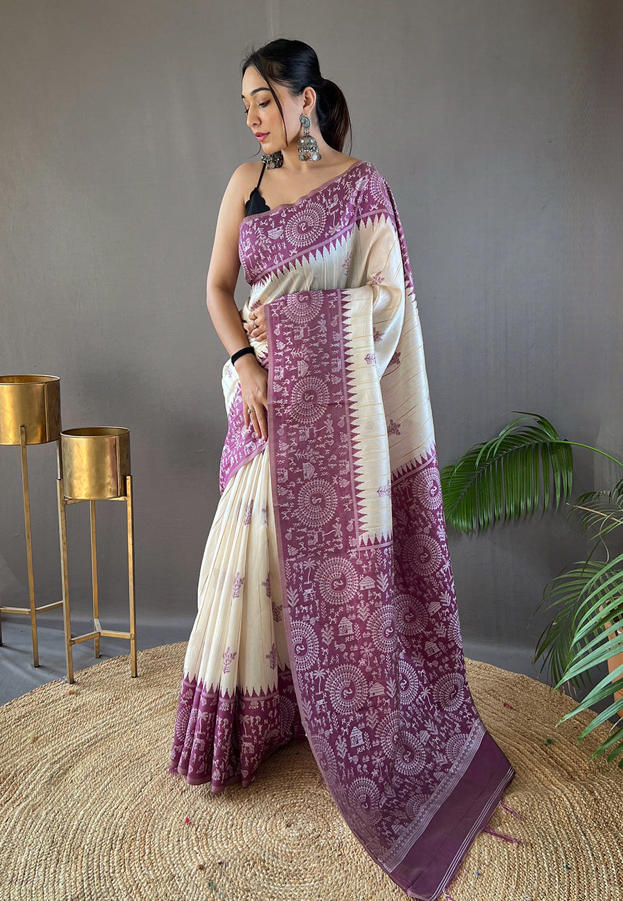 Buy Eggplant Purple Tussar Silk Saree Online MySilkLove