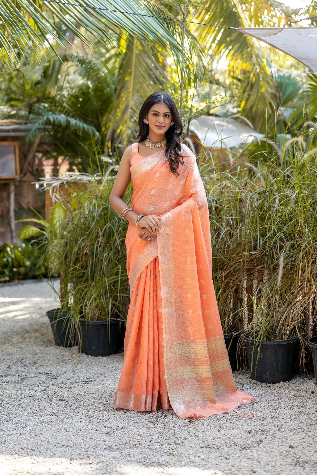 Buy MySilkLove Sandy Brown Orange Cotton Saree Online