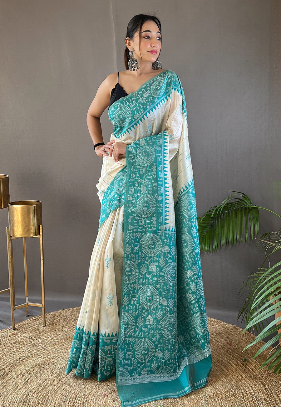 Buy MySilkLove Smalt Blue Tussar Silk Saree Online