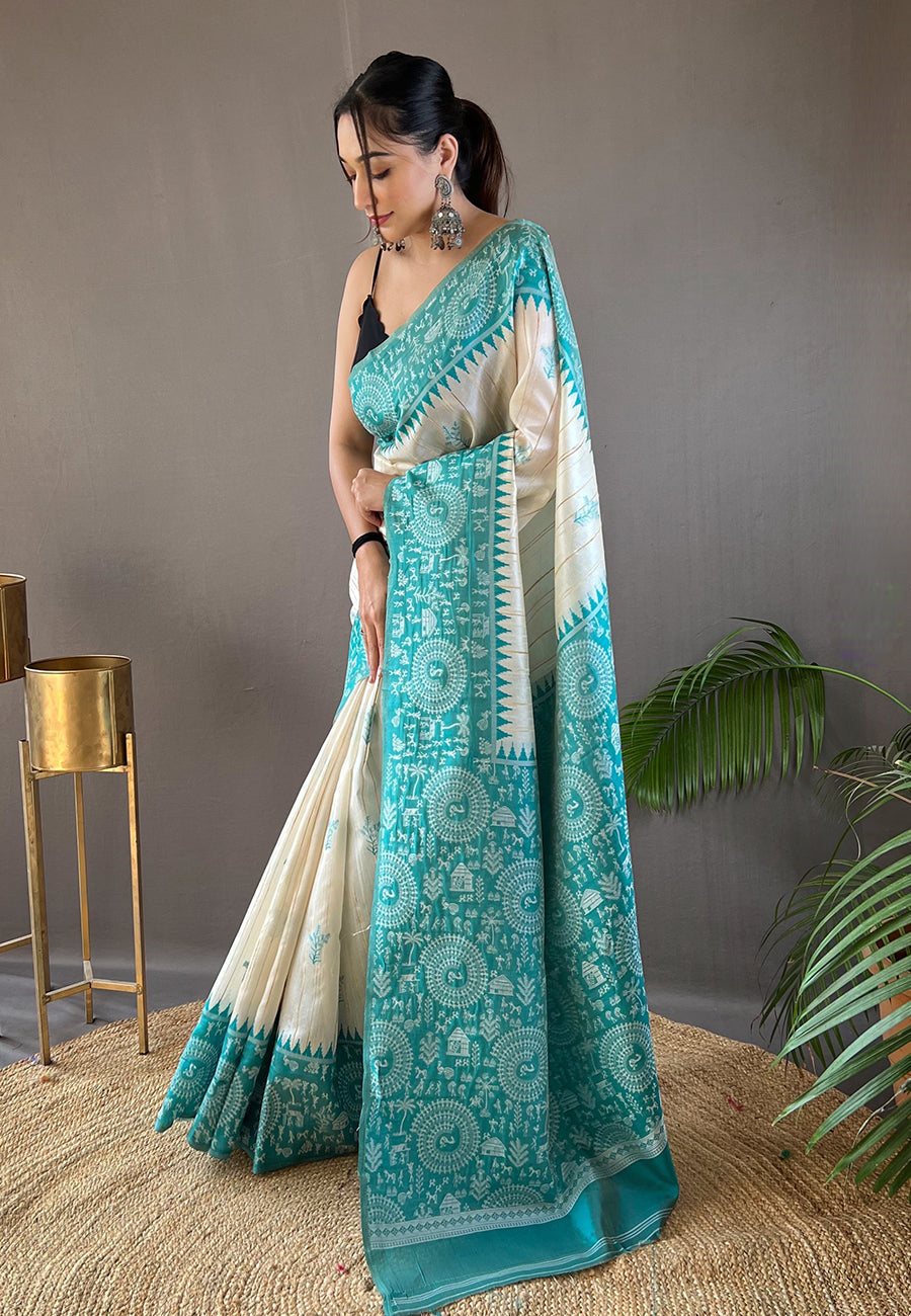 Buy MySilkLove Smalt Blue Tussar Silk Saree Online