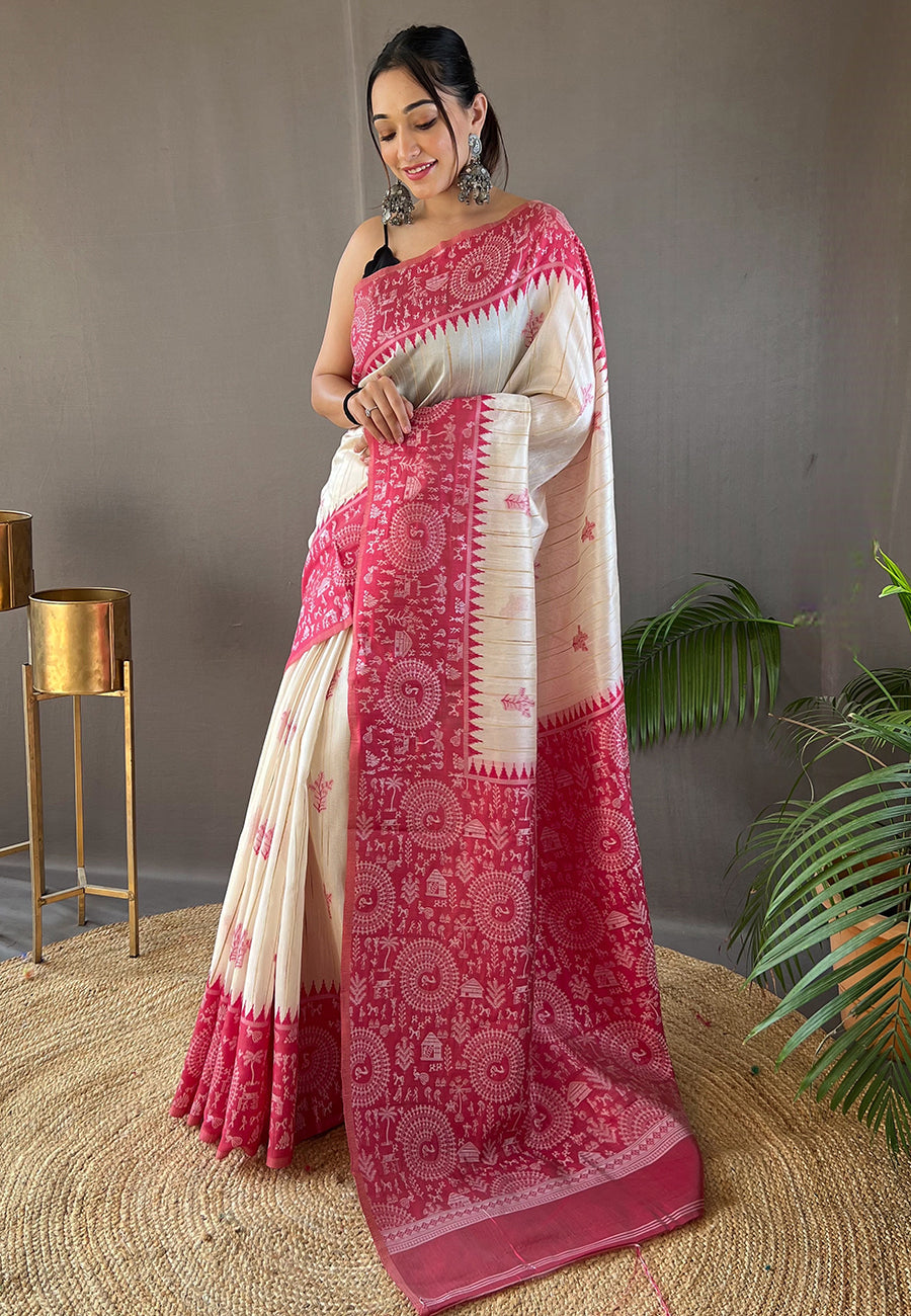 Buy MySilkLove Cranberry Pink Tussar Silk Saree Online