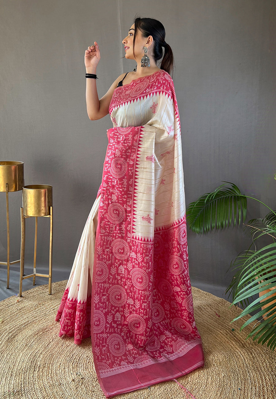 Buy MySilkLove Cranberry Pink Tussar Silk Saree Online