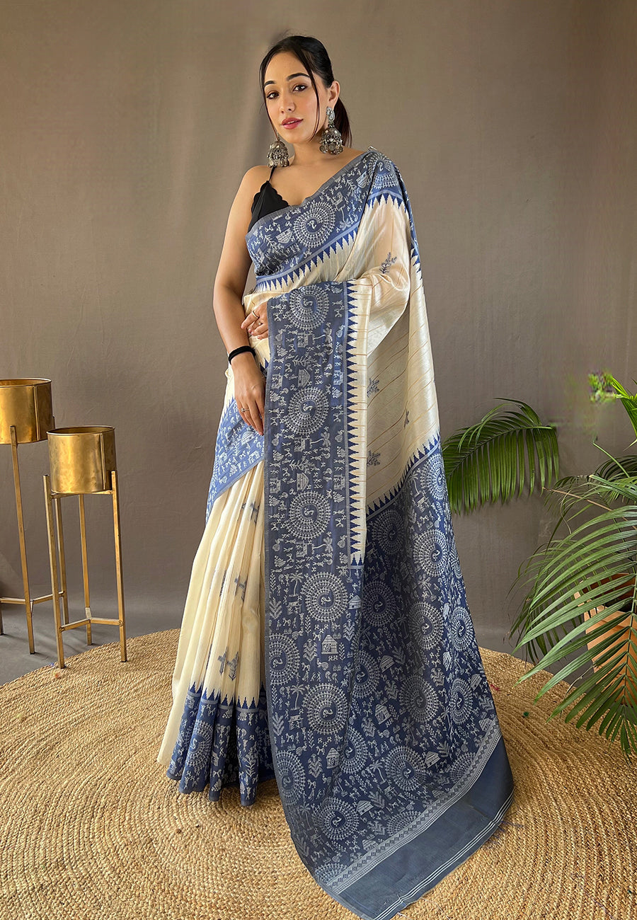 Buy MySilkLove Waikawa Blue Tussar Silk Saree Online