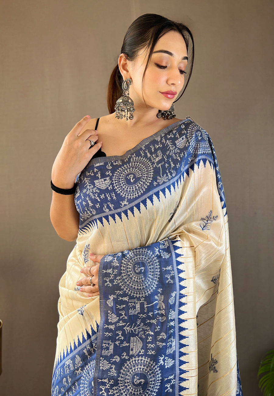 Buy MySilkLove Waikawa Blue Tussar Silk Saree Online