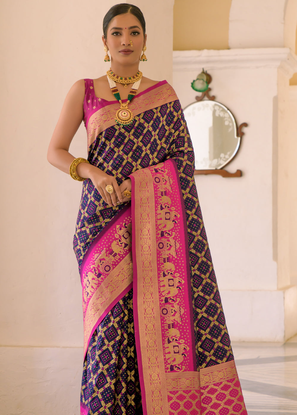 Buy MySilkLove Cosmic Purple Woven Banarasi Bandhani Silk Saree Online