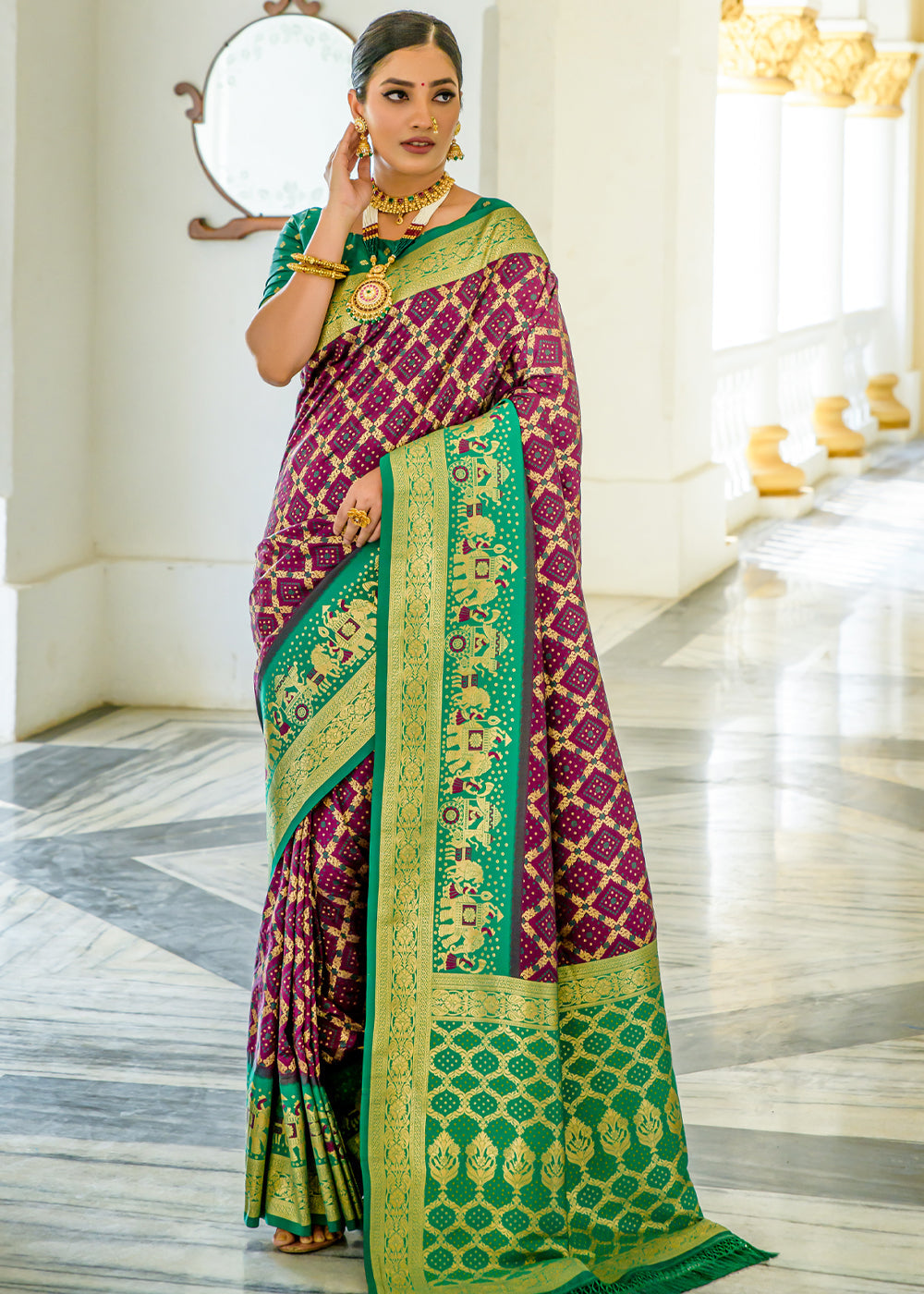 Buy MySilkLove Tawny Port Purple Woven Banarasi Bandhani Silk Saree Online