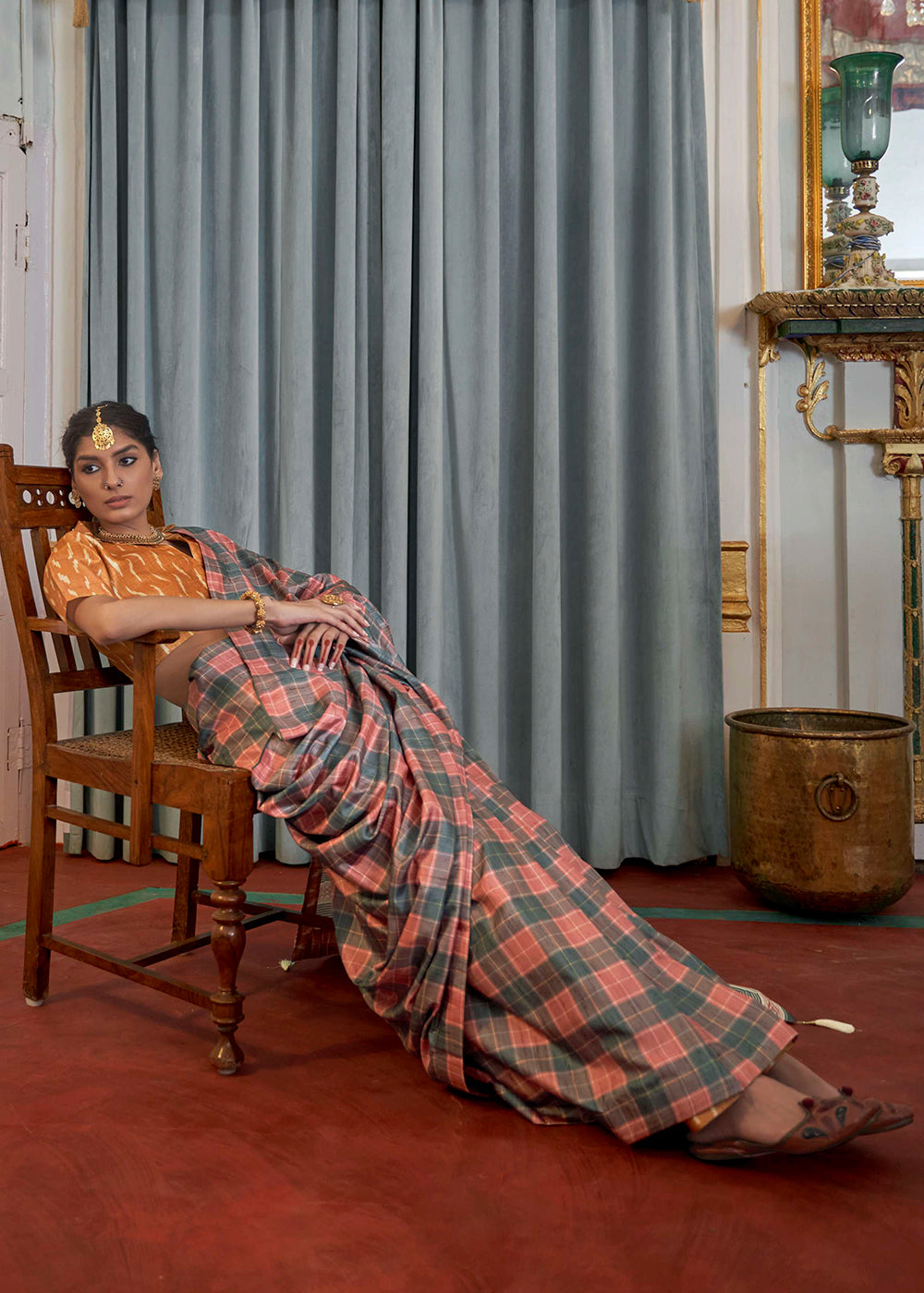 Buy MySilkLove Chestnut Orange Printed Banarasi Saree Online