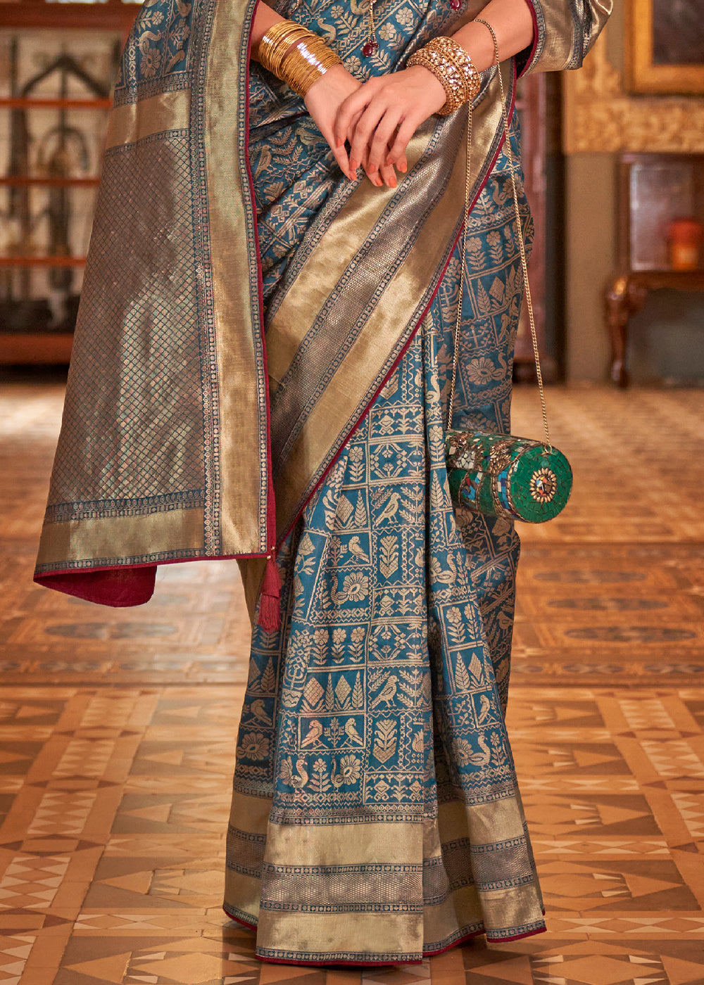 Buy MySilkLove Metal Grey Woven Patola Silk Saree Online