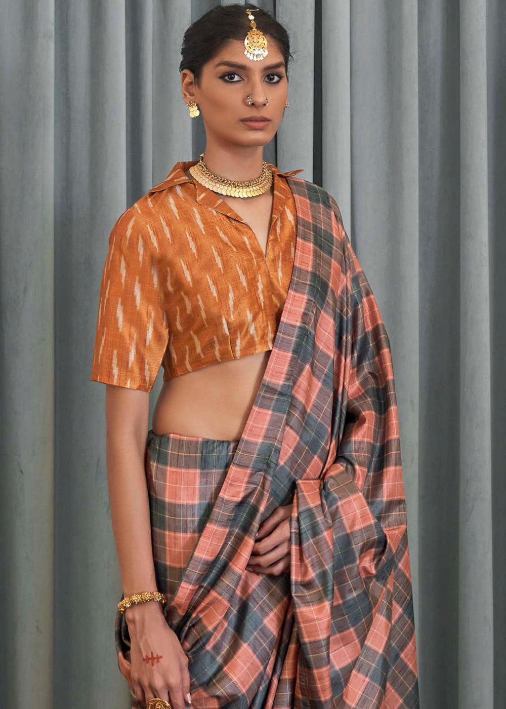 Buy MySilkLove Chestnut Orange Printed Banarasi Saree Online