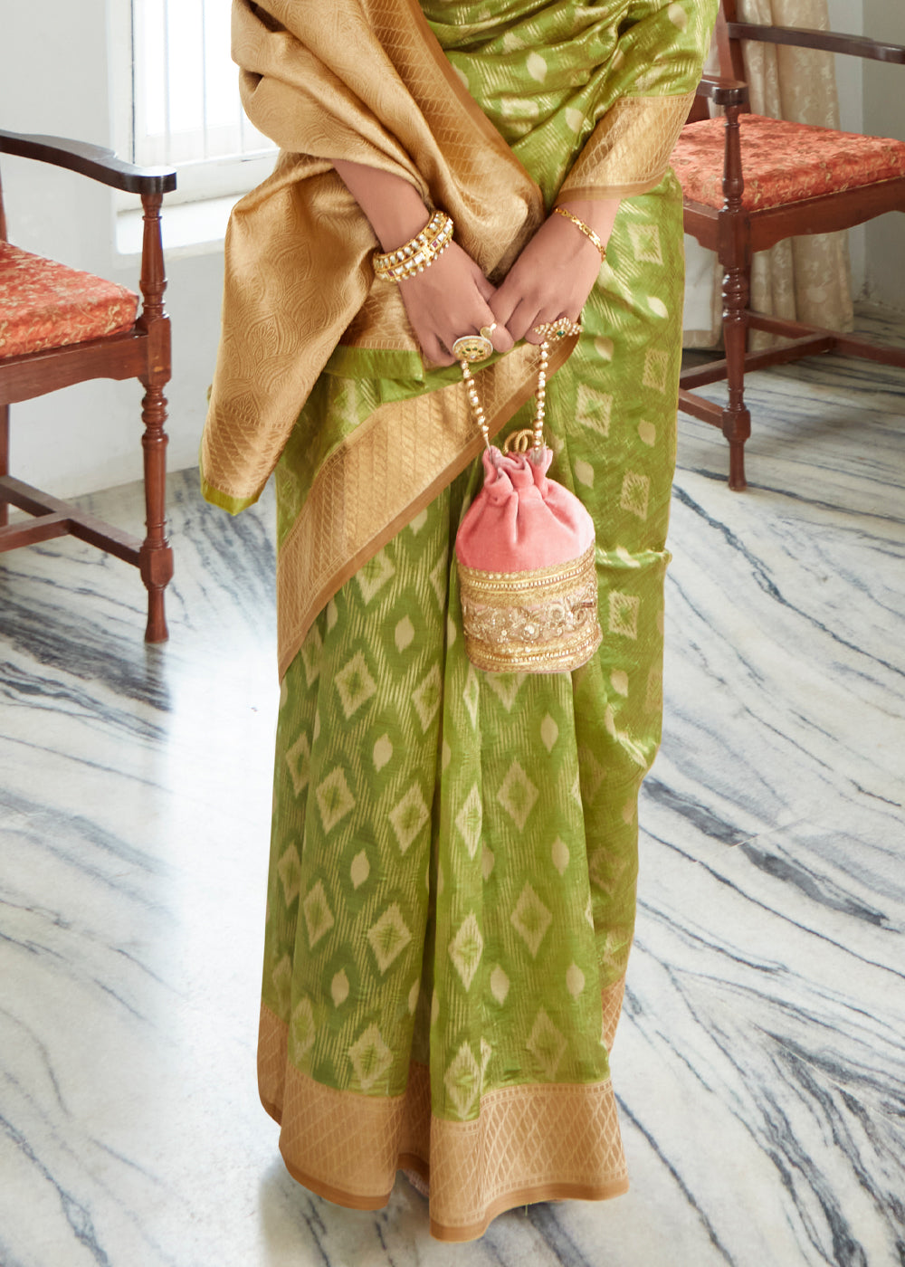 Buy MySilkLove Reef Green Woven Banarasi Organza Silk Saree Online