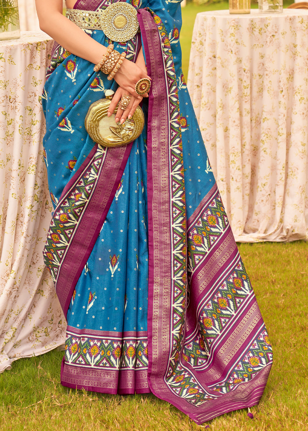 Buy MySilkLove Matisse Blue Printed Patola Designer Silk Saree Online