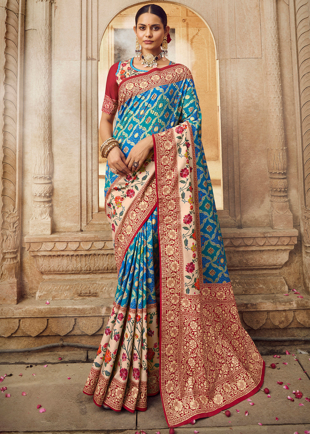 Buy MySilkLove Sea Blue Woven Banarasi Silk Saree Online