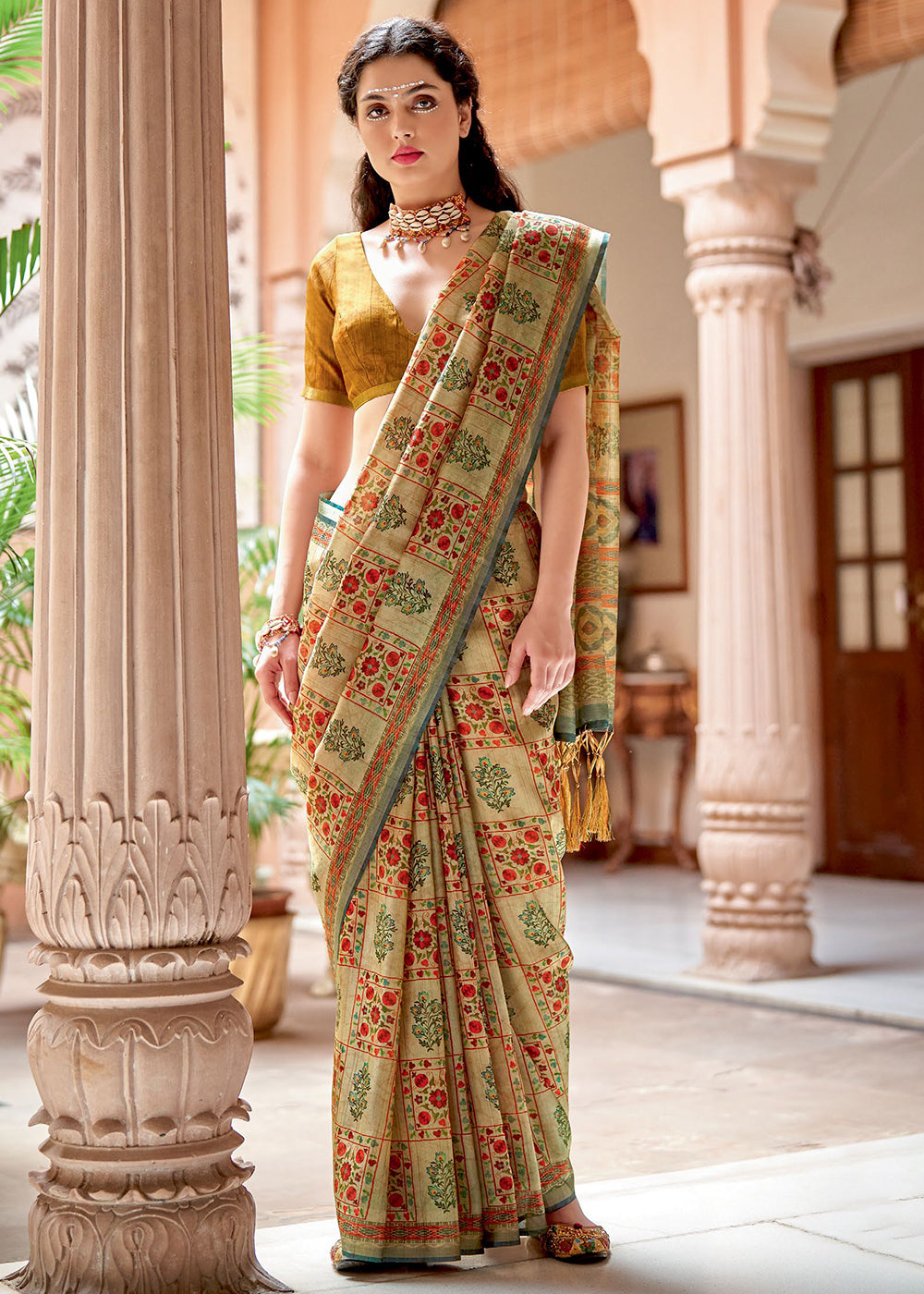 Buy MySilkLove Cape Palliser Brown Banarasi Printed Silk Saree Online