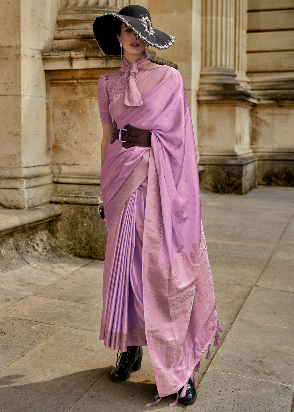 Buy MySilkLove Pearly Purple Woven Banarasi Satin Silk Saree Online